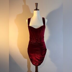 Opulent Mood Burgundy Velvet Bustier Mini Dress